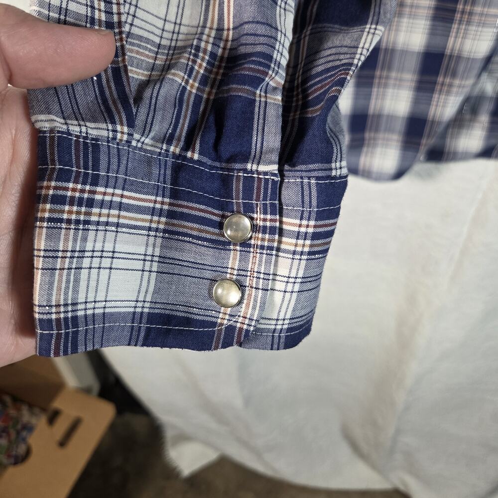 Levi Strauss Western Snap Shirt Mens XL Blue Plaid Pearl Snap Cowboy Long Sleeve - Picture 8 of 11
